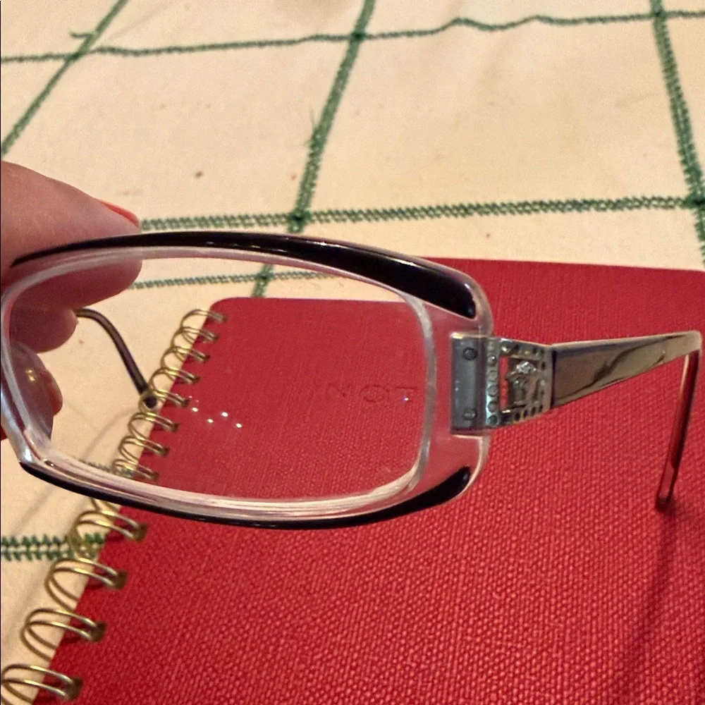 Versace Clear Frame Black Temples glasses with Medusa Detail